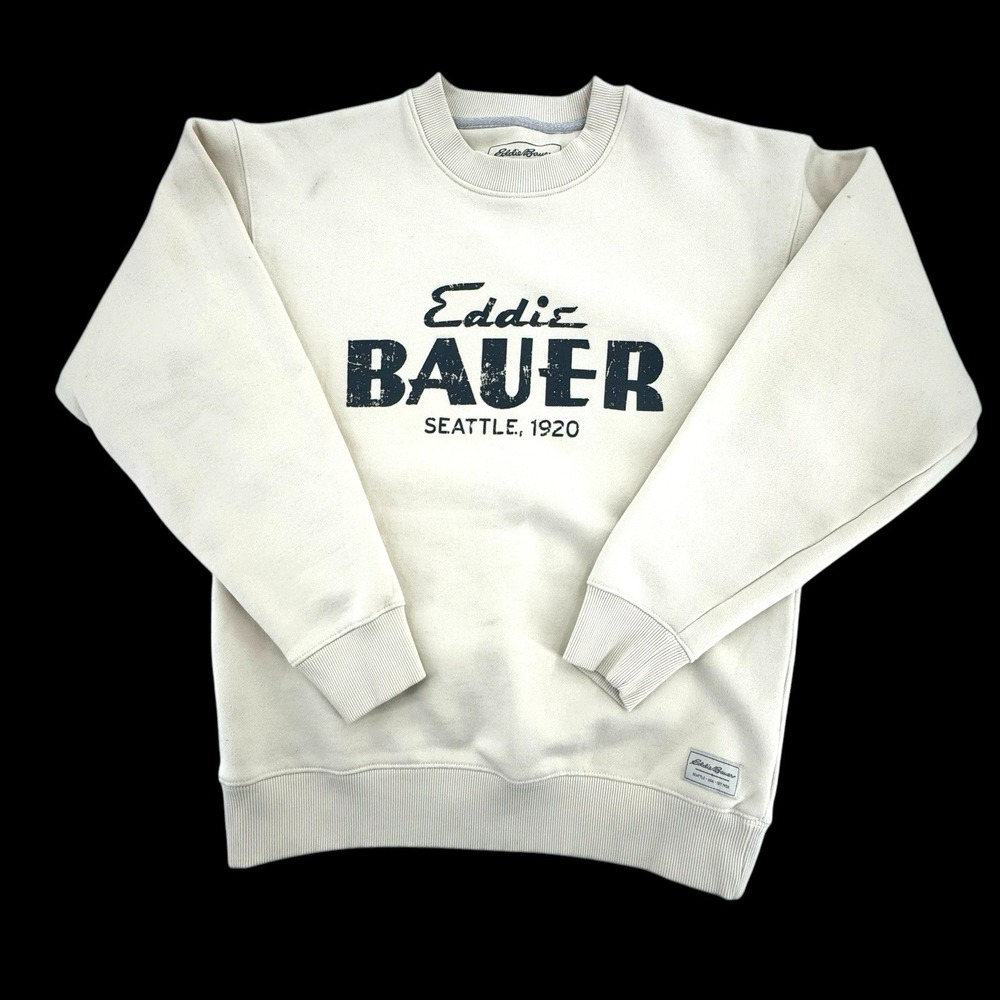 Eddie Bauer Vintage Logo Sweatshirt Cream Crew Neck (Seattle 1920) NWOT Adult S‎